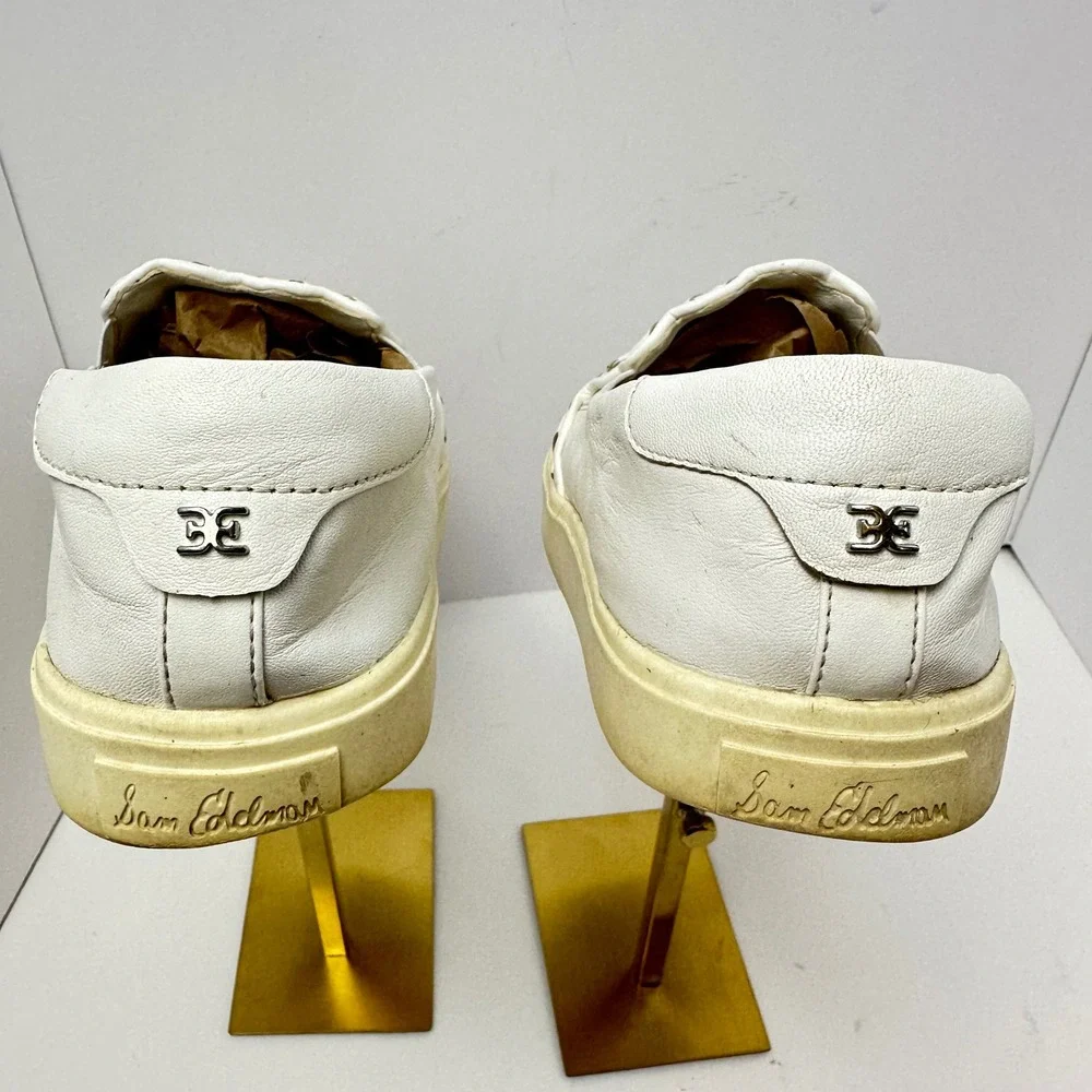 Sam Edelman Woven‎ Leather Slip On Sneakers White Low Top Flats Shoes
